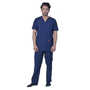 unisex v-neck light weight polyester viscose medical scrub suit for doctors top and bottom with 5 pockets size 34 - xs navy blue