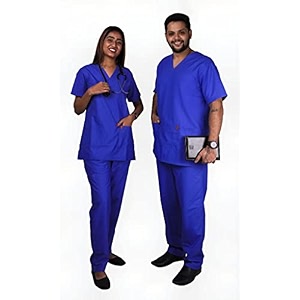 unisex v-neck light weight polyester viscose medical scrub suit for doctors top and bottom with 5 pockets size 34 - xs navy blue