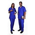 UNISEX V-NECK LIGHT WEIGHT POLYESTER VISCOSE MEDICAL SCRUB SUIT FOR DOCTORS, TOP AND BOTTOM WITH 5 POCKETS, SIZE 34 - XS, NAVY BLUE.