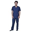 UNISEX LIGHT WEIGHT POLYESTER VISCOSE V-NECK MEDICAL SCRUB SUIT, TOP AND BOTTOM, IDEAL FOR DOCTORS, DENTISTS AND HEALTHCARE PROFESSIONALS, TOP WITH 2 POCKETS (3XL_NAVY BLUE)