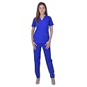 UNISEX V-NECK LIGHT WEIGHT POLYESTER VISCOSE MEDICAL SCRUB SUIT FOR DOCTORS, TOP AND BOTTOM WITH 5 POCKETS, SIZE 42 - XL, ROYAL BLUE.