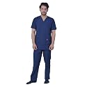 UNISEX V-NECK LIGHT WEIGHT POLYESTER VISCOSE MEDICAL SCRUB SUIT FOR DOCTORS, TOP AND BOTTOM WITH 5 POCKETS, SIZE 34 - XS, NAVY BLUE.