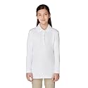 French Toast Girls' Uniform Long Sleeve Polo with Picot Collar (Standard &amp; Plus), White, 14/16 PLUS