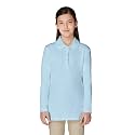 French Toast Girls' Uniform Long Sleeve Polo with Picot Collar (Standard &amp; Plus), Light Blue, 10/12 PLUS