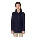 French Toast Girls' Uniform Long Sleeve Polo with Picot Collar (Standard &amp; Plus), Navy, 14/16 PLUS