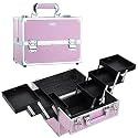 Frenessa Makeup Train Case Large Portable Cosmetic Case - 6 Tier Trays Professional Makeup Storage Organizer Box Make Up Carrier with Lockable keys - Pink
