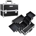 FRENESSA Makeup Train Case Makeup Case 11.8 Inch Large Cosmetic Box Organizer Travel Storage Professional Make Up Train Carrying Case with 6 Trays Locking Hard Vanity Storage Black