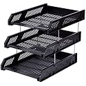 FRENYEAR Plastic Office Stationery 3 Layer Plastic Office Files/Letter/Document Desk Organizer File Rectangular Tray, Basket, Black