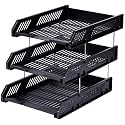 File Tray Rack ABS Plastics | Foldable Office Desk Accessories | Durable &amp; Sturdy | Easy Assembly | Efficient Organizer | Plastic Office Stationery Files Layer Rack -3LAYER(BLACK)