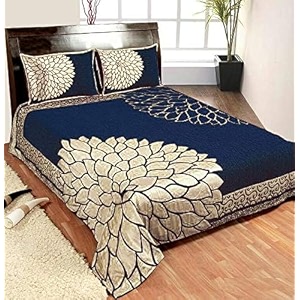 fresh from loom chenille 500 tc double bedsheet floral print design with 2 pillow covers bedsheet set for bedroom styling soft touch breathable bedding 90x100 inches  marigold blue  chenille