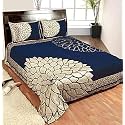 Fresh From Loom Chenille 500 TC Double Bedsheet, Floral Print Design with 2 Pillow Covers, Bedsheet Set for Bedroom Styling, Soft Touch Breathable Bedding 90x100 Inches | Marigold Blue | Chenille