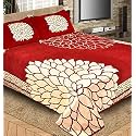 FRESH FROM LOOM Floral Bedsheet Cum Bed Spread for Double Bed King Size 500 TC Chenille Velvet Bed Cover with 2 Pillow Cover (red), Size- 90x100 inch