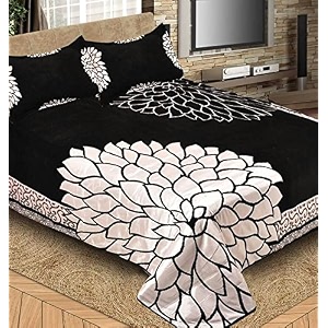 fresh from loom printed bed cover with floral print design chenille 500 tc bedding fabric bedsheet set with 2 pillow covers soft breathable bed cover 90x100 inches  marigold black  chenille