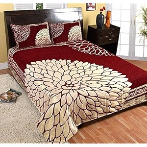 fresh from loom floral chenille velvet 500 tc 1 double bed king size bedsheet with 2 pillow cover 90x100 inch wine double bed
