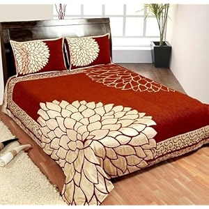 fresh from loom cotton bedsheet chenille 500 tc fabric floral print pattern 2 pillow covers bedsheet set premium feel bedding for bedroom home skin f 90x100 inches  marigold rust  chenille