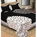 Fresh From Loom Printed Bed Cover with Floral Print Design, Chenille 500 TC Bedding Fabric, Bedsheet Set with 2 Pillow Covers, Soft Breathable Bed Cover 90x100 Inches | Marigold Black | Chenille