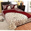 FRESH FROM LOOM Floral Chenille Velvet 500 TC 1 Double Bed King Size Bedsheet with 2 Pillow Cover (90x100 Inch, Wine, Double Bed)