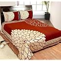 Fresh From Loom Cotton Bedsheet, Chenille 500 TC Fabric, Floral Print Pattern, 2 Pillow Covers Bedsheet Set, Premium Feel Bedding for Bedroom Home, Skin F 90x100 Inches | Marigold Rust | Chenille
