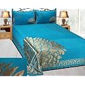 FRESH FROM LOOM Floral Chenille Velvet 500 TC Bedsheet (Aqua_Double Bed), 1 Double Bed King Size Bedsheet with 2 Pillow Cover, Size - 90x100 Inch