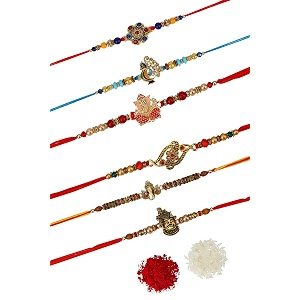 fresh from loom set of 6-piece rakhi for brother with roli chawal  handcrafted-local artisian  men rakshabandan gifts from sister  rakhis for brothers bhabhi kids set of 6 pc