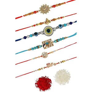 fresh from loom set of 6-piece rakhi for brother with roli chawal  handcrafted-local artisian  men rakshabandan gifts from sister  rakhis for brothers bhabhi kids set of 6 pc