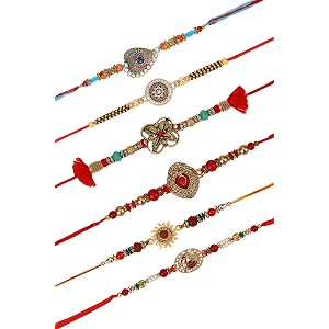 fresh from loom set of 6-piece rakhi for brother with roli chawal  handcrafted-local artisian  men rakshabandan gifts from sister  rakhis for brothers bhabhi kids set of 6 pc