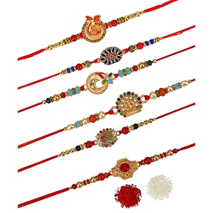 fresh from loom set of 6-piece rakhi for brother with roli chawal  handcrafted-local artisian  men rakshabandan gifts from sister  rakhis for brothers bhabhi kids set of 6 pc