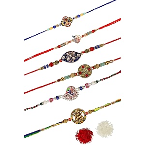 fresh from loom set of 6-piece rakhi for brother with roli chawal  handcrafted-local artisian  men rakshabandan gifts from sister  rakhis for brothers bhabhi kids set of 6 pc