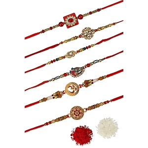 fresh from loom set of 6-piece rakhi for brother with roli chawal  handcrafted-local artisian  men rakshabandan gifts from sister  rakhis for brothers bhabhi kids set of 6 pc