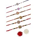 FRESH FROM LOOM Set Of 6-piece Rakhi for Brother with Roli Chawal | Handcrafted-Local Artisian | Men Rakshabandan Gifts from Sister | Rakhis for Brothers Bhabhi Kids (Set of 6 pc)