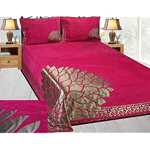 fresh from loom printed bedsheet floral print print bedsheet set crafted in chenille 500 tc fabric with 2 pillow covers comfortable breathable bed cove 100x100 inches  marigold pink  chenille