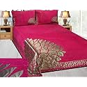 Fresh From Loom Printed Bedsheet Floral Print Print Bedsheet Set, Crafted in Chenille 500 TC Fabric with 2 Pillow Covers, Comfortable Breathable Bed Cove 100x100 Inches | Marigold Pink | Chenille