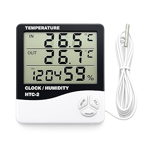 freshdcart htc-2 digital thermometer amp hygrometer  indoor outdoor temperature humidity monitor  external sensor probe  lcd screen  clock  pack of 1