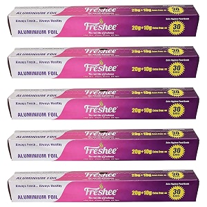 freshee 30gm disposable silver foil roll pack of 5 11 micron thick aluminium foil for food wrapping delivery amp oven baking