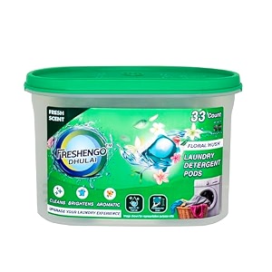 freshengo dhulai 3 benefits in 1 chamber laundry pods 33 units of dissolvable detergent capsules with enzymatic wash for stain removal fabric care amp long lasting fragrance