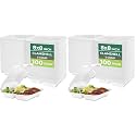 Freshware Clamshell Food Containers w/Lids, 3-Compartment,Disposable To Go Containers,Biodegradable Sugarcane To Go Boxes-Paper Container-Microwave &amp; Freezer Safe,Stackable, 8 x 8 Inch, (Pack of 200)