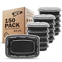 Freshware Meal Prep Containers [150 Pack] 1 Compartment Food Storage Containers with Lids, Bento Box, BPA Free, Stackable, Microwave/Dishwasher/Freezer Safe (24 oz)