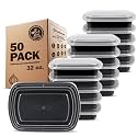 Freshware Meal Prep Containers [50 Pack] 1 Compartment with Lids, Food Storage Containers, Bento Box, BPA Free, Stackable, Microwave/Dishwasher/Freezer Safe (32 oz)