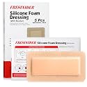 FRESINIDER 4" x 8" Pack of 5 Silicone Foam Wound Dressing - Waterproof Adhesive Bandages with Bordered - Super Absorbent & Breathable for Optimal Wound Care