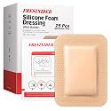 FRESINIDER Silicone Foam Dressing 3" x 4", 25 Pack – Value Pack Silicone Border Dressing for Pressure Sores, Post-Op Wounds &amp; Daily Care – Breathable, Absorbent &amp; Gentle on Skin