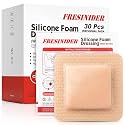FRESINIDER Silicone Foam Dressing 4" x 4", 30 Pack – Soft Silicone Wound Dressing Pads for Bed Sores &amp; Pressure Ulcers, Post-Surgery Care, Absorbent, Breathable &amp; Gentle on Skin
