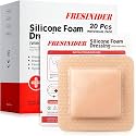 FRESINIDER Silicone Foam Dressing with Adhesive Border – Wound Dressing Bandage – Silicone Foam Pad – Pack of 20 – 4 x 4 Inches Large Waterproof Bandages – Self Adhesive Wound Care and Dressings