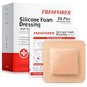 FRESINIDER Silicone Foam Dressing with Adhesive Border – Wound Dressing Bandage – Silicone Foam Pad – Pack of 20 – 3 x 3 Inches Large Waterproof Bandages – Self Adhesive Wound Care and Dressings