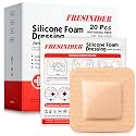 FRESINIDER Silicone Foam Dressing with Adhesive Border, 20 Pack, 2" x 2" Small Foam Wound Dressings, Gentle Silicone Adhesion, Breathable &amp; Comfortable, for Minor Cuts, Burns &amp; Post-Surgical Care