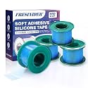FRESINIDER Silicone Medical Tape – 1" x 1.5 Yard Blue 4 Rolls, Pre-Cut, Waterproof & Repositionable, Pain-Free Removal, Hypoallergenic Adhesive for Sensitive Skin, Wound Care & First Aid Use