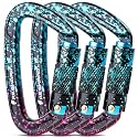 FresKaro UIAA Certified 25KN Auto Locking Climbing Carabiner Clips, Twist Lock, and Heavy Duty Carabiners for Rock Climbing, Rappelling, and Mountaineering, D Shaped