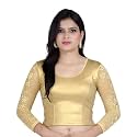 Fressia Fabrics Womens Cotton Lycra Stretchable Readymade Saree 3/4 Sleeve Blouse (Ch_118Gold,Free Size)