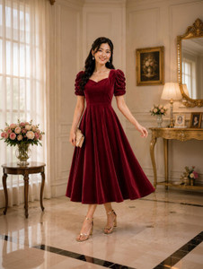 Freyal Enterprise Women Fit and Flare Maroon