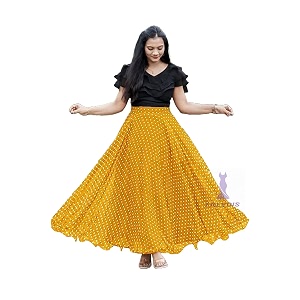 womens lycra top with georgette skirt set  polka dot print  flared long maxi skirt  garba wear stylish full length outfit for women