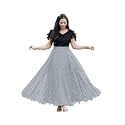 Women’s Lycra Top with Georgette Skirt Set | Polka Dot Print | Flared Long Maxi Skirt | Garba Wear Stylish Full Length Outfit for Women